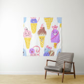 Kawaii Ice Creams Pattern, Kawaii Character Ice Cr Wandkleed (In situ)