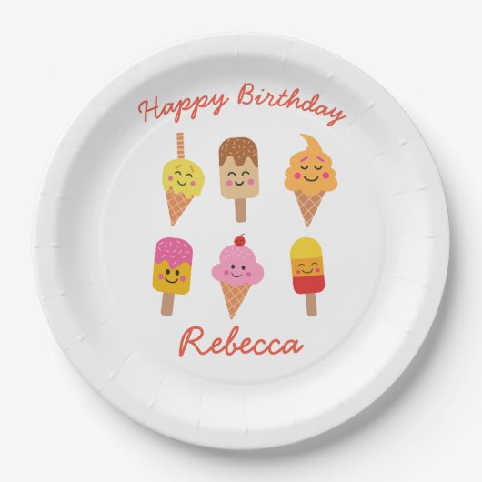 Kawaii IJs en ijsje Verjaardag Papieren Bordje (Voorkant)