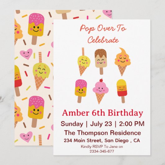 Kawaii IJs en ijsjes Verjaardagsfeest Kaart (Voorkant / Achterkant)