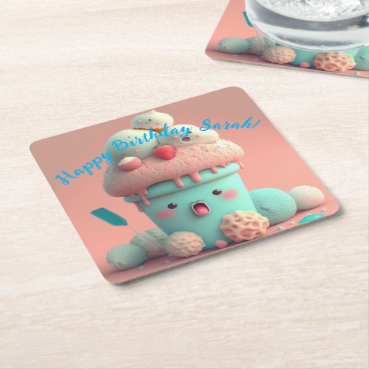 Kawaii-ijs Kartonnen Onderzetters (Schuin)