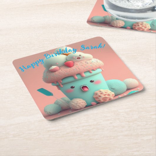 Kawaii-ijs Kartonnen Onderzetters (Schuin)