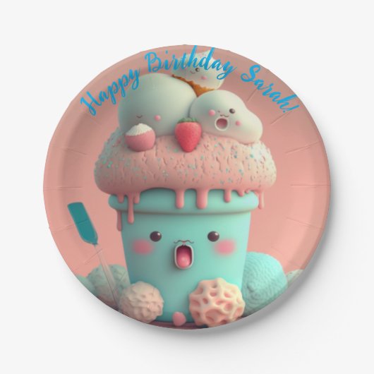 Kawaii-ijs Papieren Bordje (Voorkant)