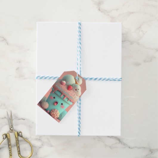 Kawaii-ijsbeker Cadeaulabel (Met Touw)