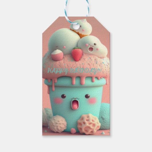 Kawaii-ijsbeker Cadeaulabel (Voorkant)