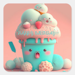 Kawaii-ijsbeker Vierkante Sticker