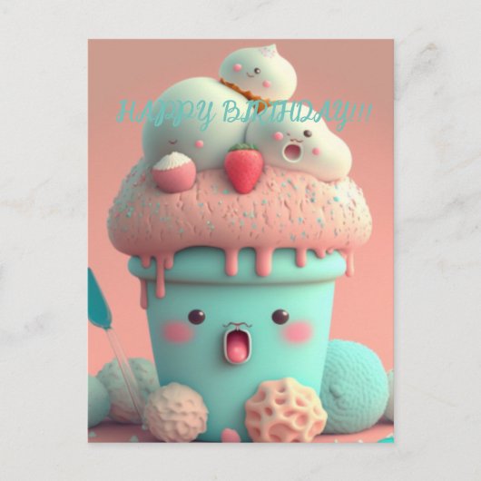 Kawaii ijscup briefkaart (Voorkant)
