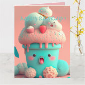Kawaii ijscups kaart (Gele Bloem)