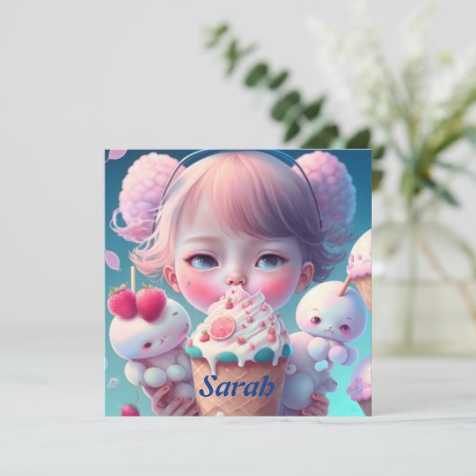 Kawaii-ijsje Kaart (Staand voorkant)