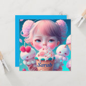 Kawaii-ijsje Kaart (Voorkant / Achterkant in situ)