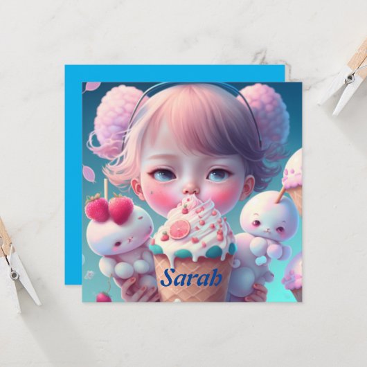 Kawaii-ijsje Kaart (Voorkant / Achterkant in situ)