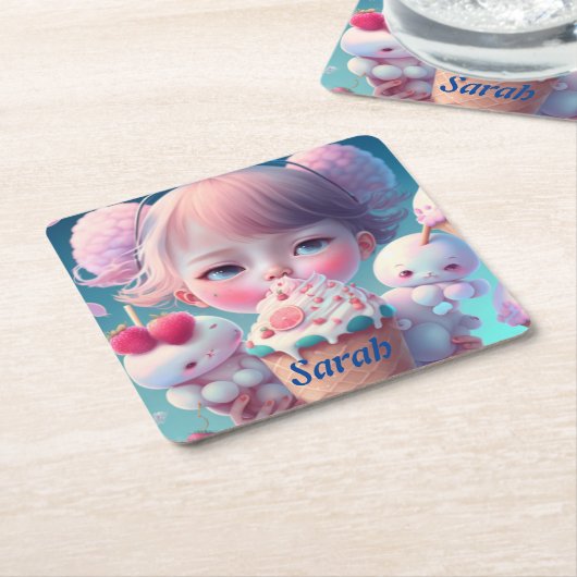 Kawaii-ijsje Kartonnen Onderzetters (Schuin)