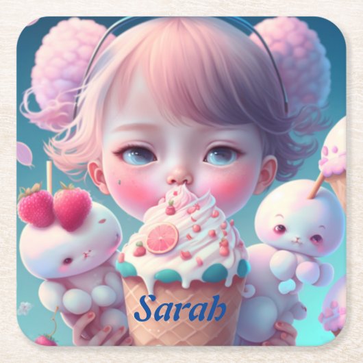 Kawaii-ijsje Kartonnen Onderzetters (Voorkant)