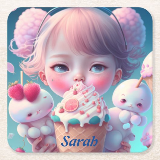 Kawaii-ijsje Kartonnen Onderzetters (Voorkant)