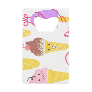 Kawaii ijsjes, schattig, naadloos patroon. creditkaart flessenopener