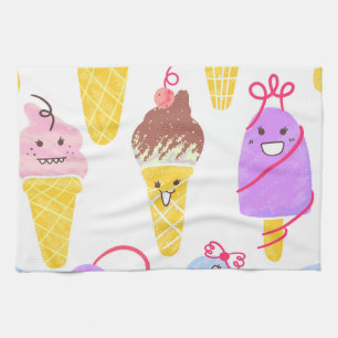 Kawaii ijsjes, schattig, naadloos patroon. theedoek