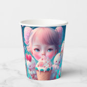 Kawaii-ijsmeisje onderzetter papieren bekers (Achterkant)