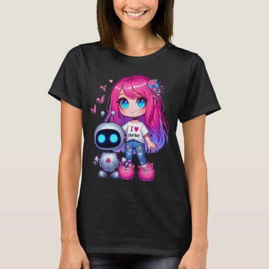 🤖Kawaii Ik hou van mijn AI Chatbot Schattigee BFF T-shirt (Voorkant)