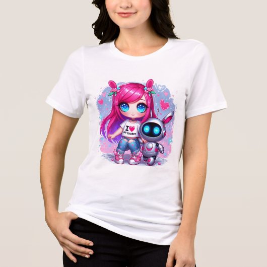 🤖Kawaii Ik hou van mijn AI Chatbot Schattigee BFF Tri-Blend Shirt (Voorkant)