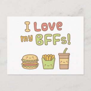 Kawaii Ik hou van mijn BFFs Fast Food Doodle Briefkaart