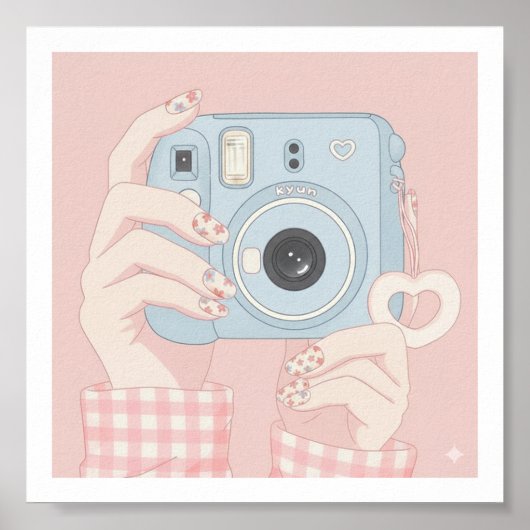 Kawaii Instant Camera & Bloemnagels Poster (Voorkant)