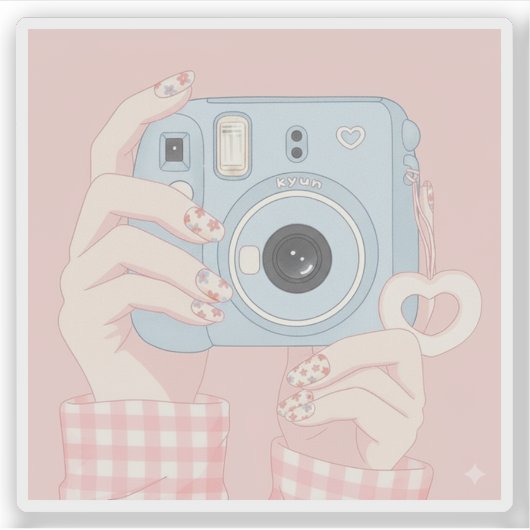 Kawaii Instant Camera & Bloemnagels Sticker (Voorkant)