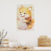 Kawaii Inu Hold kussen Poster (Keuken)