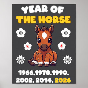 Kawaii Jaar van het Paard Chinese Zodiac 2026 Dier Poster
