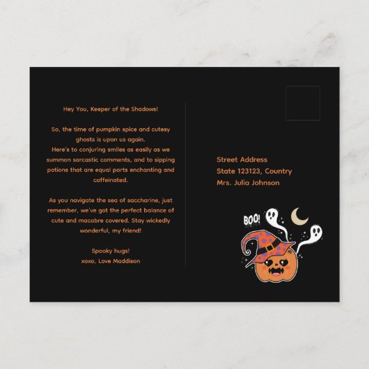 Kawaii Jack O' Lantern Creepy Cute Briefkaart (Achterkant)
