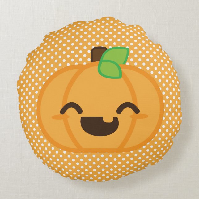Kawaii Jack O Lantern Pumpkin Round Pillow Rond Kussen (Achterkant)
