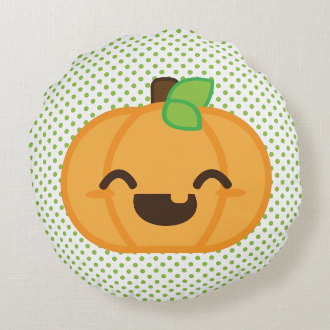Kawaii Jack O Lantern Pumpkin Round Pillow Rond Kussen (Achterkant)