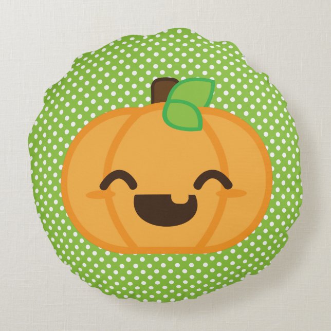 Kawaii Jack O Lantern Pumpkin Round Pillow Rond Kussen (Achterkant)