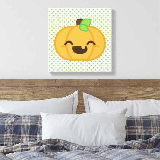 Kawaii Jack O Lantern Pumpkin Wrapped Canvas (Insitu (Slaapkamer))
