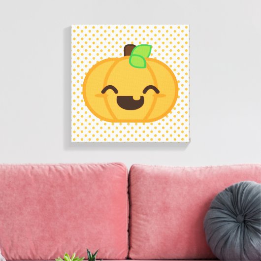 Kawaii Jack O Lantern Pumpkin Wrapped Canvas (Insitu (Woonkamer))