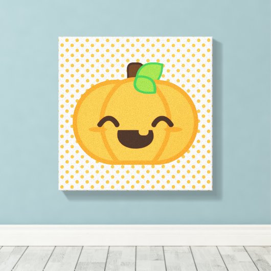 Kawaii Jack O Lantern Pumpkin Wrapped Canvas (Insitu (Houten vloer))