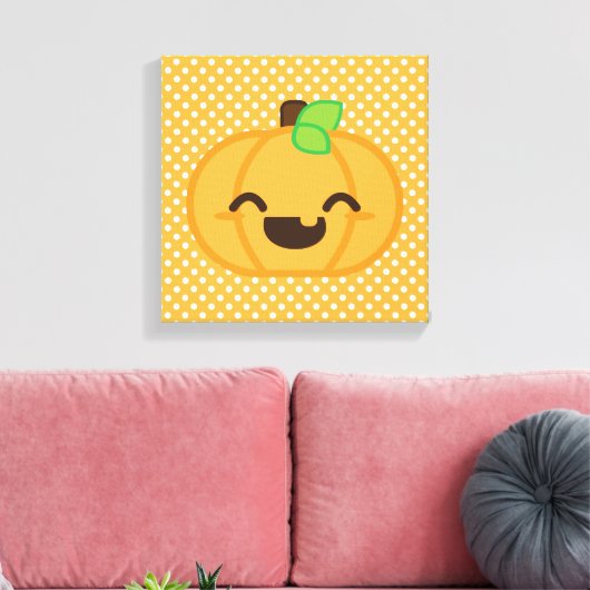 Kawaii Jack O Lantern Pumpkin Wrapped Canvas (Insitu (Woonkamer))