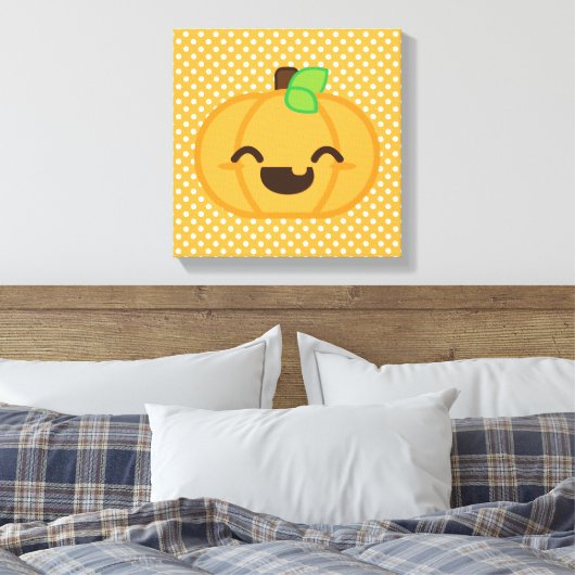 Kawaii Jack O Lantern Pumpkin Wrapped Canvas (Insitu (Slaapkamer))