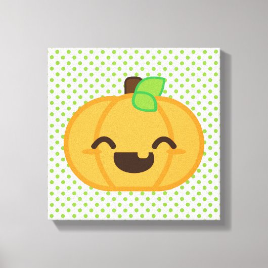 Kawaii Jack O Lantern Pumpkin Wrapped Canvas Afdruk (Voorkant)