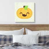 Kawaii Jack O Lantern Pumpkin Wrapped Canvas Afdruk (Insitu (Slaapkamer))