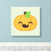 Kawaii Jack O Lantern Pumpkin Wrapped Canvas Afdruk (Insitu (Houten vloer))