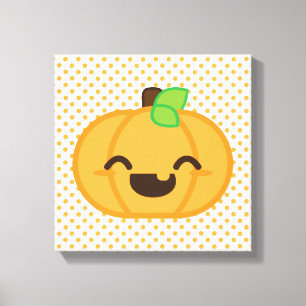Kawaii Jack O Lantern Pumpkin Wrapped Canvas Afdruk