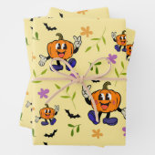Kawaii Jack-o’-Lantern with Flowers and Bats Inpakpapier Vel (In situ)