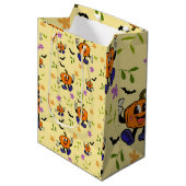 Kawaii Jack-o’-Lantern with Flowers and Bats Medium Cadeauzakje (Voorkant Gekanteld)