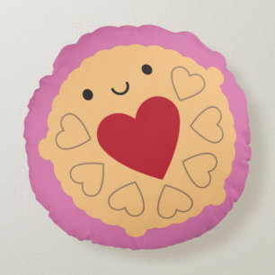 Kawaii Jammie Dodger Biscuit omkeerbaar Rond Kussen