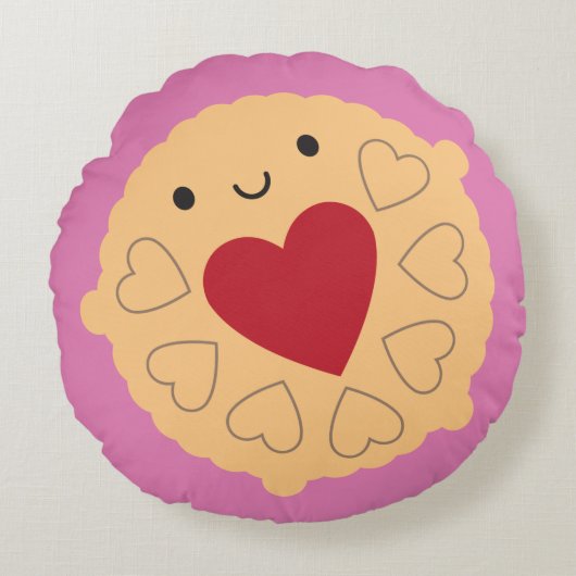 Kawaii Jammie Dodger Biscuit omkeerbaar Rond Kussen (Voorkant)