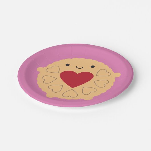 Kawaii Jammie Dodger Biscuit Papieren Bordje (Gekanteld)