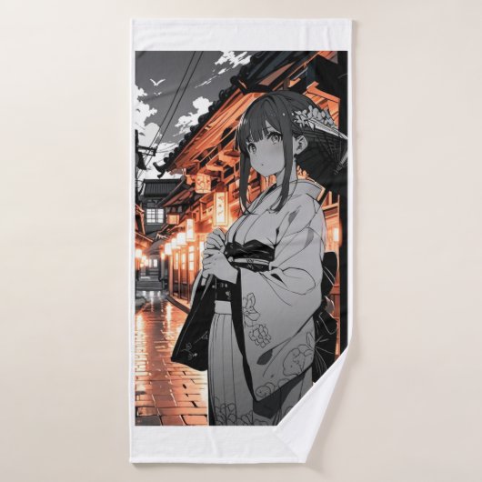 KAWAII Japanese Girl Bath towel Badhanddoek (Badhanddoek)
