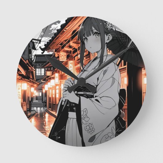 KAWAII Japanese Girl clock Ronde Klok (Voorkant)
