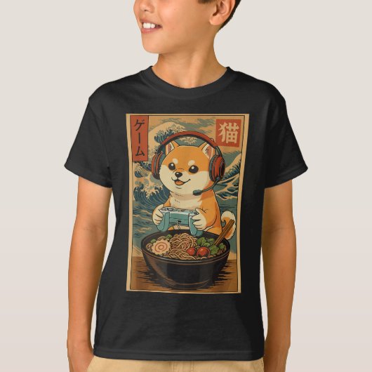 Kawaii Japanese Ramen Dog Retro Gaming Shirts For  (Voorkant)