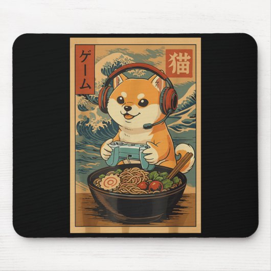 Kawaii Japanese Ramen Dog Retro Gaming Shirts For  Muismat (Voorkant)