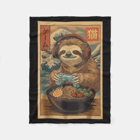Kawaii Japanese Ramen Sloth Retro Gaming Shirts Fo Fleece Deken (Voorkant)